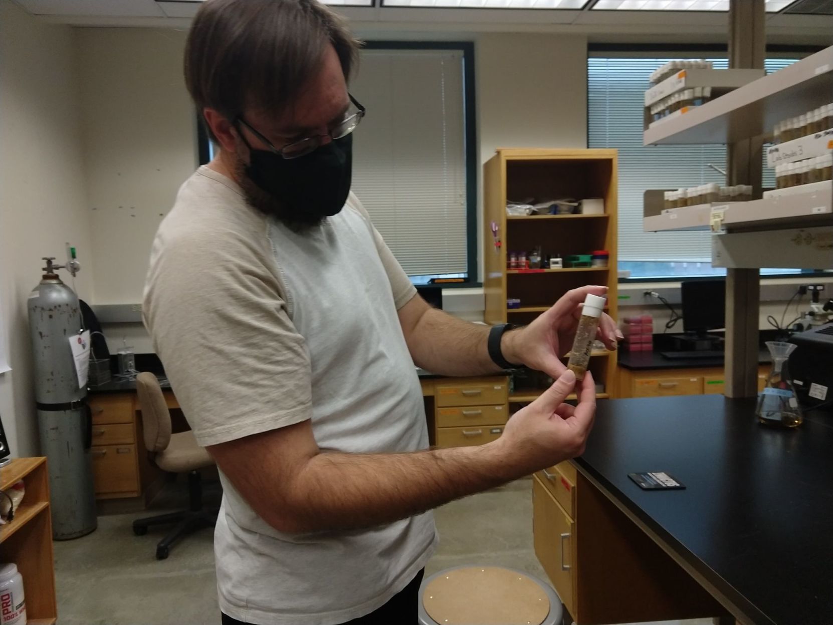 Nathan Mortimer in his lab